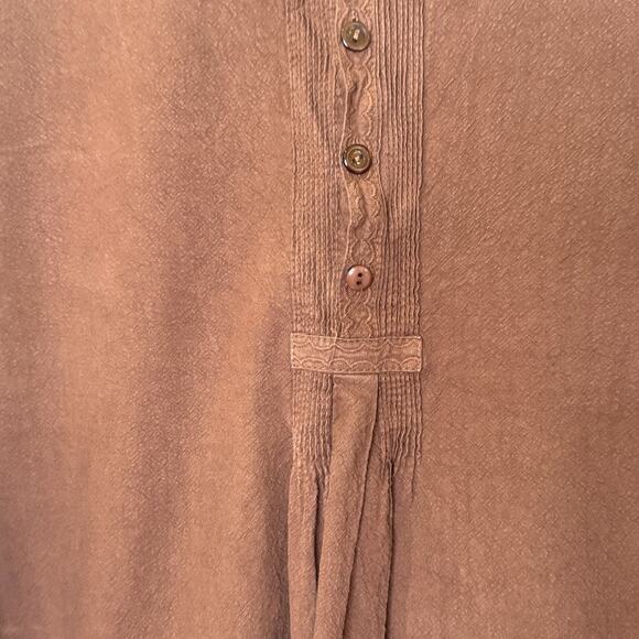 Inter American Trading Peasant Shirt Mens Size Large Brown Pintuck Long Sleeve - Picture 3 of 8